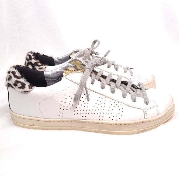 P448 Women's John Pearl Bubble Cow Print Calf Hair Sneakers In White Women's 38